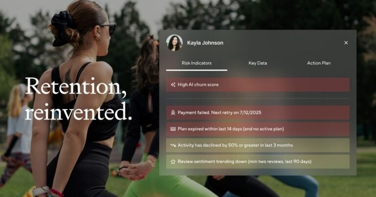 WallaPredict dashboard showing "Kayla Johnson" with a High AI churn score and retention risk indicators like payment failure and activity decline.