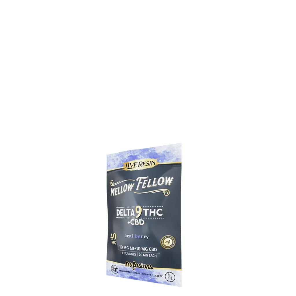Mellow Fellow Delta-9 THC + CBD live resin gummies acai berry packaging
