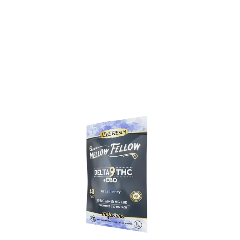 Mellow Fellow Delta-9 THC + CBD live resin gummies acai berry packaging