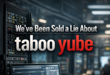 Taboo yube concept showing a modern data center server rack and monitoring screen explaining computing latency and distributed system architecture.