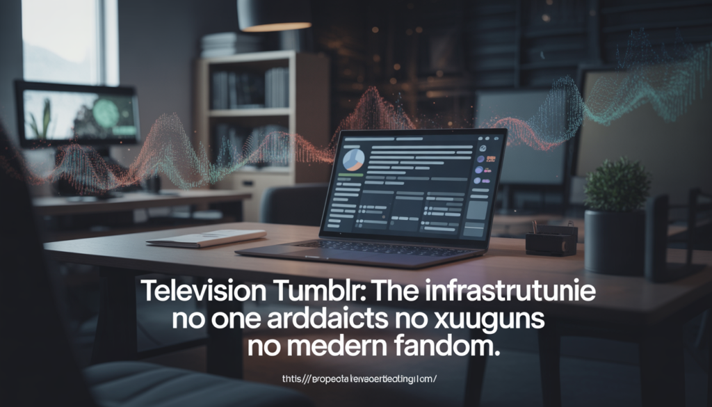 Television Tumblr fandom analytics concept showing digital media engagement, social network data flows, and streaming audience interaction in a modern tech workspace