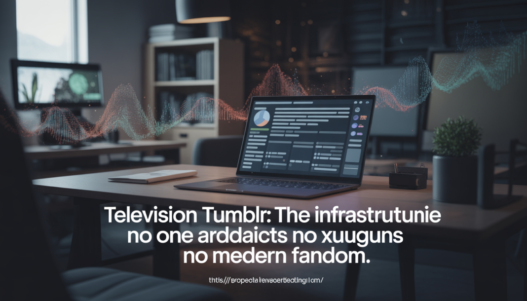 Television Tumblr fandom analytics concept showing digital media engagement, social network data flows, and streaming audience interaction in a modern tech workspace
